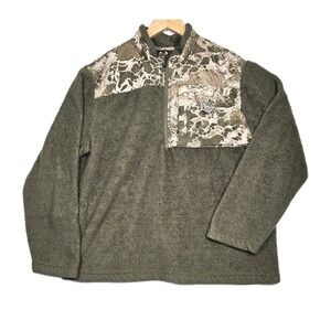 Realtree Fleece Sweater 1/4 Zip Mens Large Camo Green Pullover Outdoor 1 Pocket